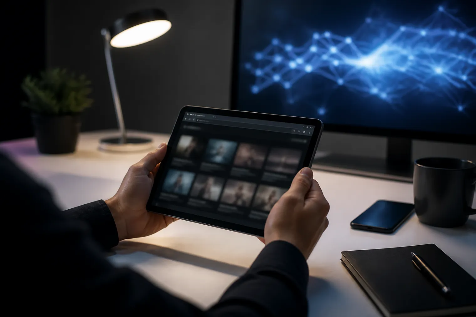 person using tablet to explore onion websites