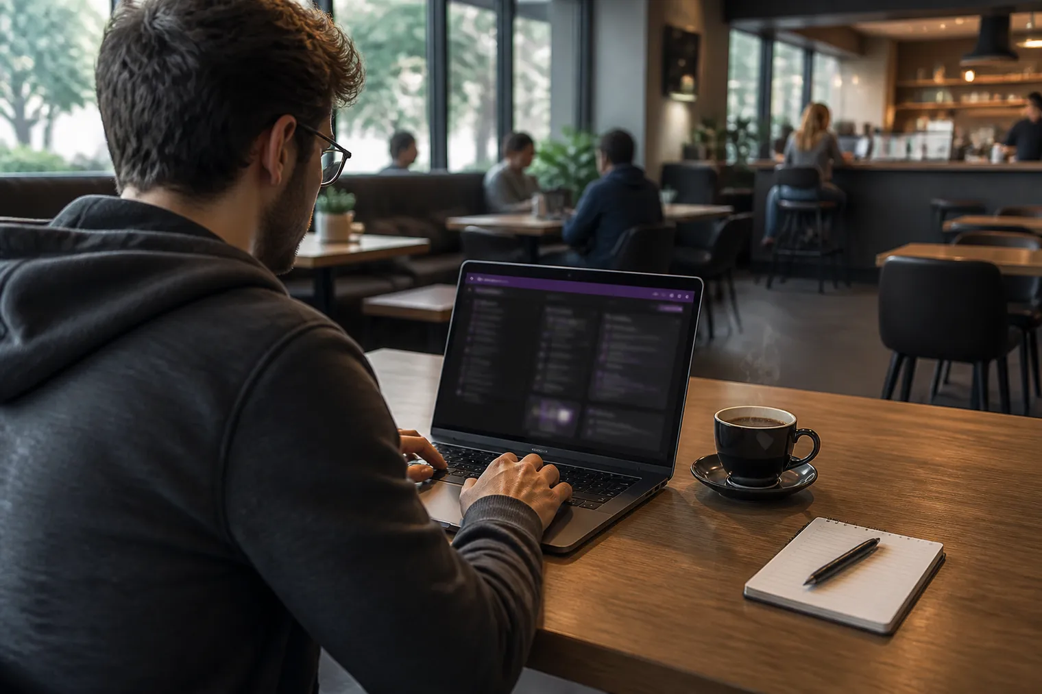 person using Tor Browser in a café