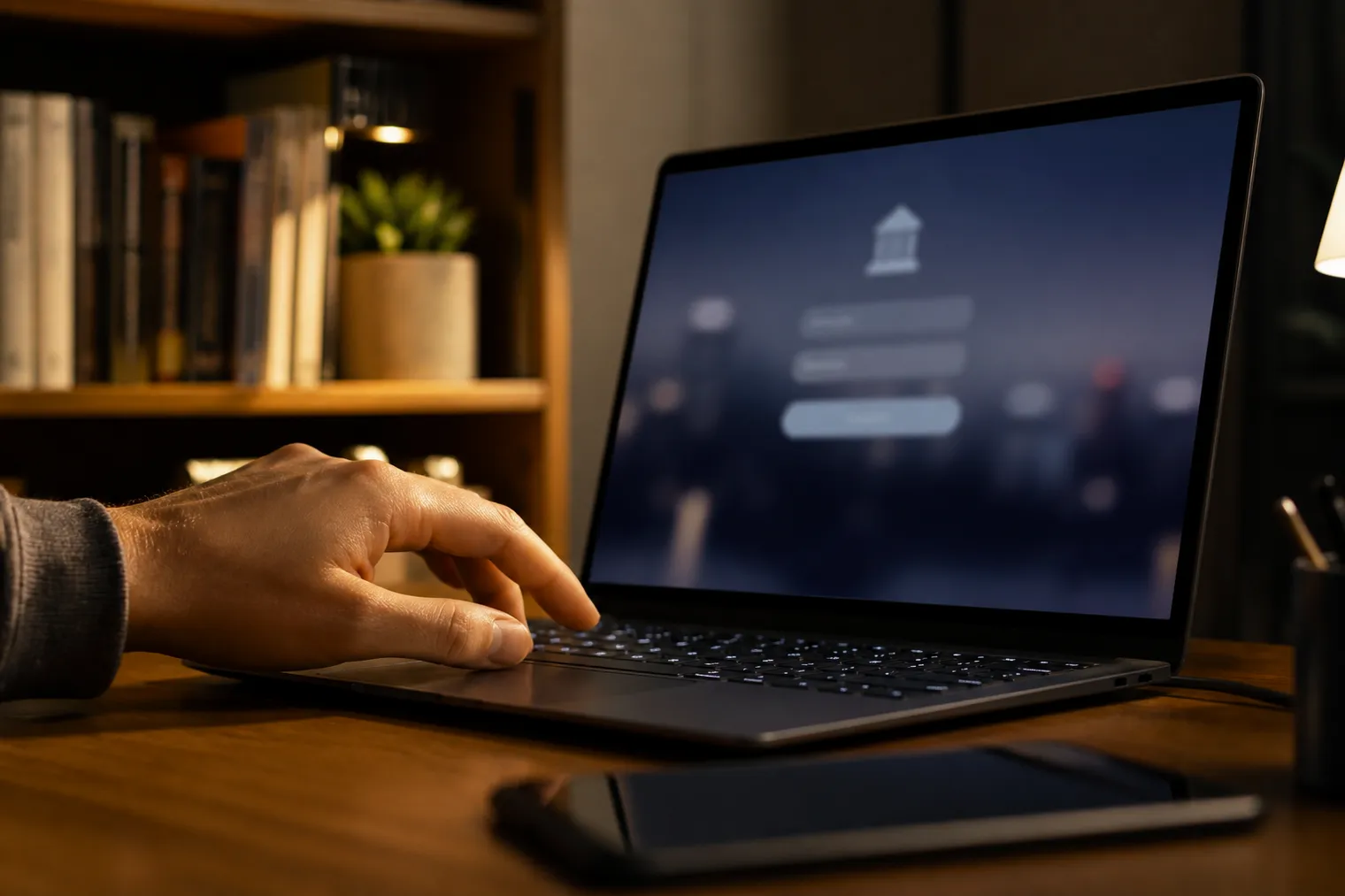 person using laptop in home office